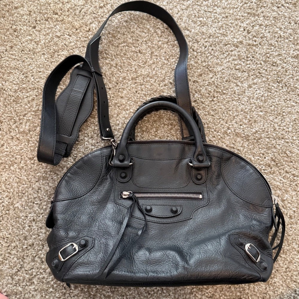 Balenciaga Motocross Classic City Bowling Bag black agneau dome satchel y2k